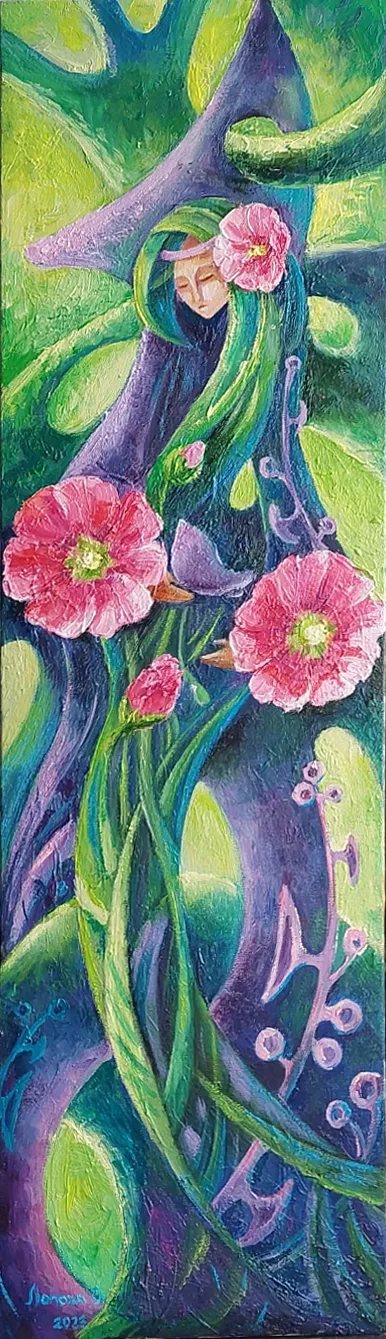 Image of Mallow by Oksana Lopokha, size: 20x70cm, made of Oil paints, Painting medium, from Ukraine, part of the "Figures" series, priced at $430 Photo 1 of 3.
