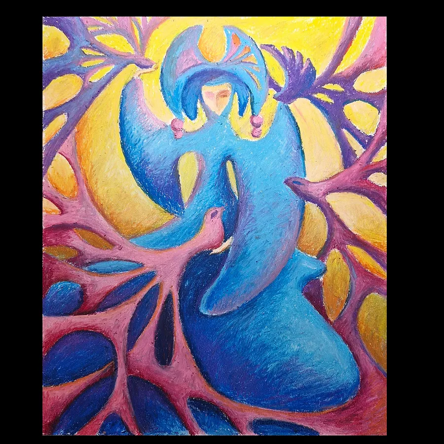 Image of Blue Maiden by Oksana Lopokha, size: 40x50, made of Oil pastel, Painting medium, from Ukraine, part of the "Figures" series, priced at $340