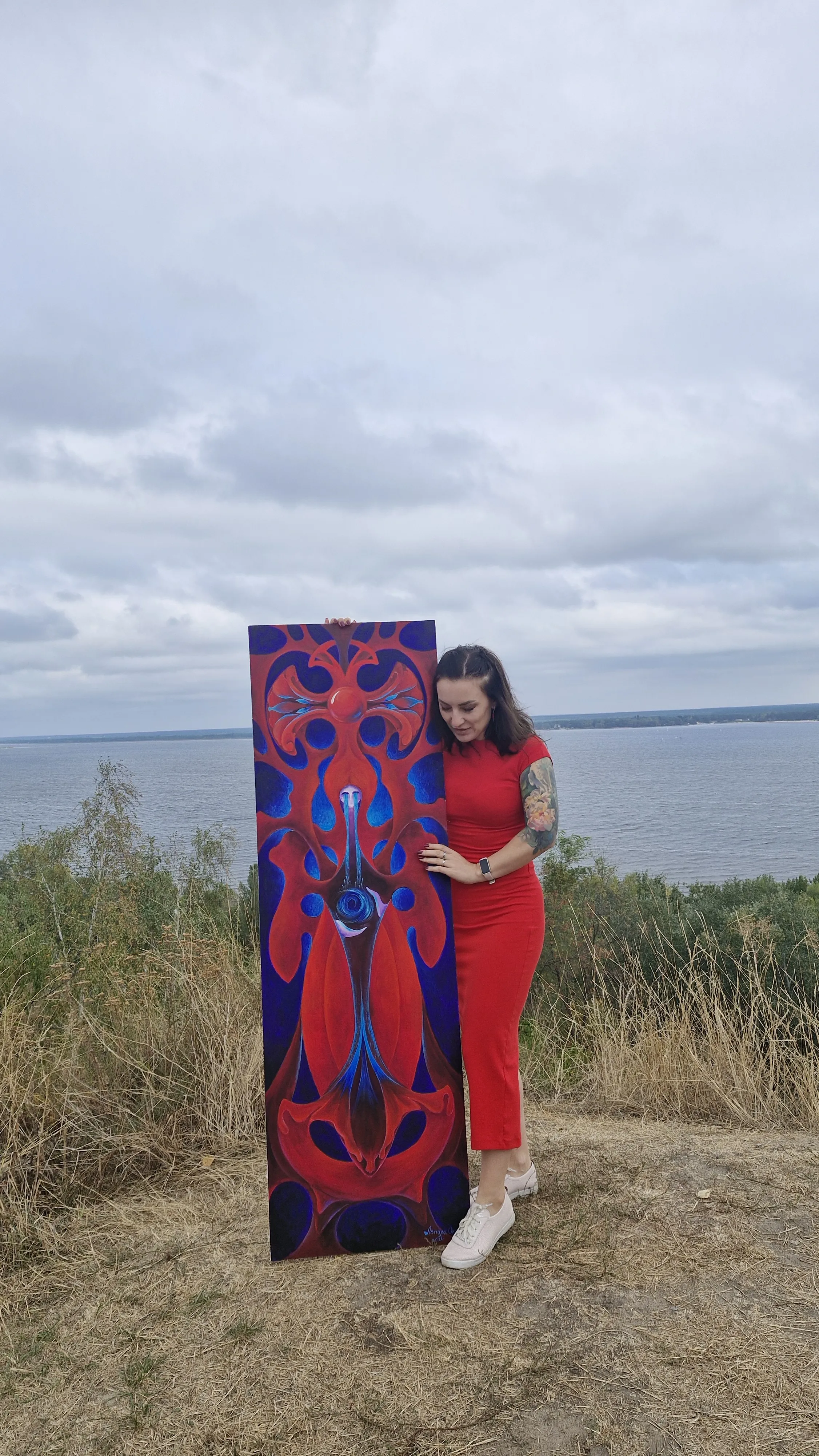 Image of Uncried Tears by Oksana Lopokha, size: 162x51, made of Acrylic on canvas, Painting medium, from Ukraine, part of the The Myth of the Inner World series, priced at $1200 Photo 3 of 3.
