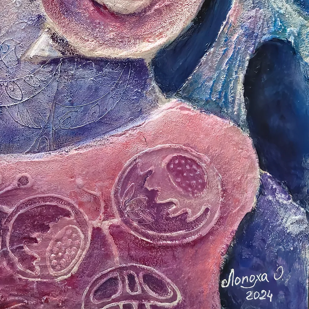 Image of Night Witch by Oksana Lopokha, size: 30x40, made of Acrylic, texture paste, Painting medium, from Ukraine, part of the "Figures" series, priced at $520 Photo 3 of 5.