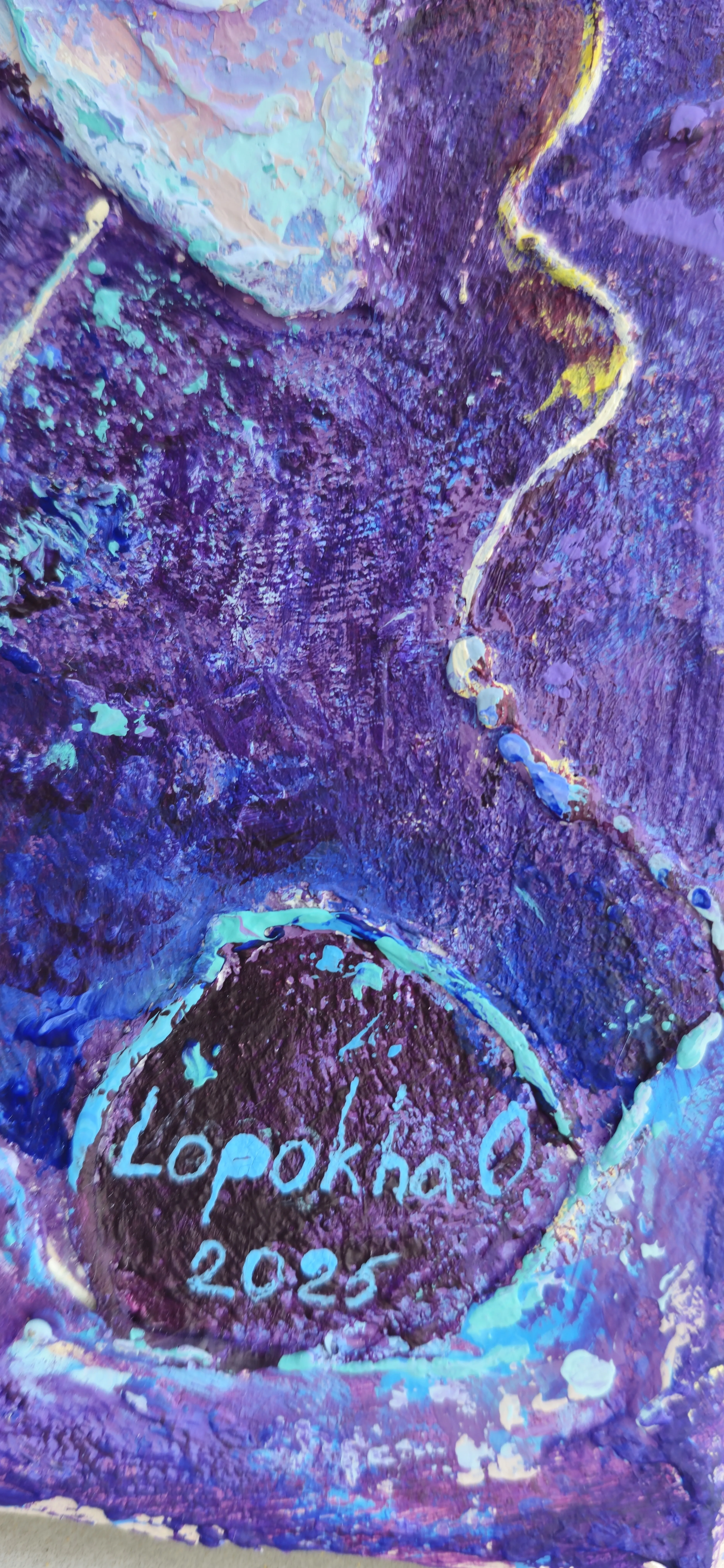 Image of Nadiia Lives by Oksana Lopokha, size: 25x50, made of Acrylic, texture paste, Painting medium, part of the "Figures" series, priced at $480 Photo 5 of 6.