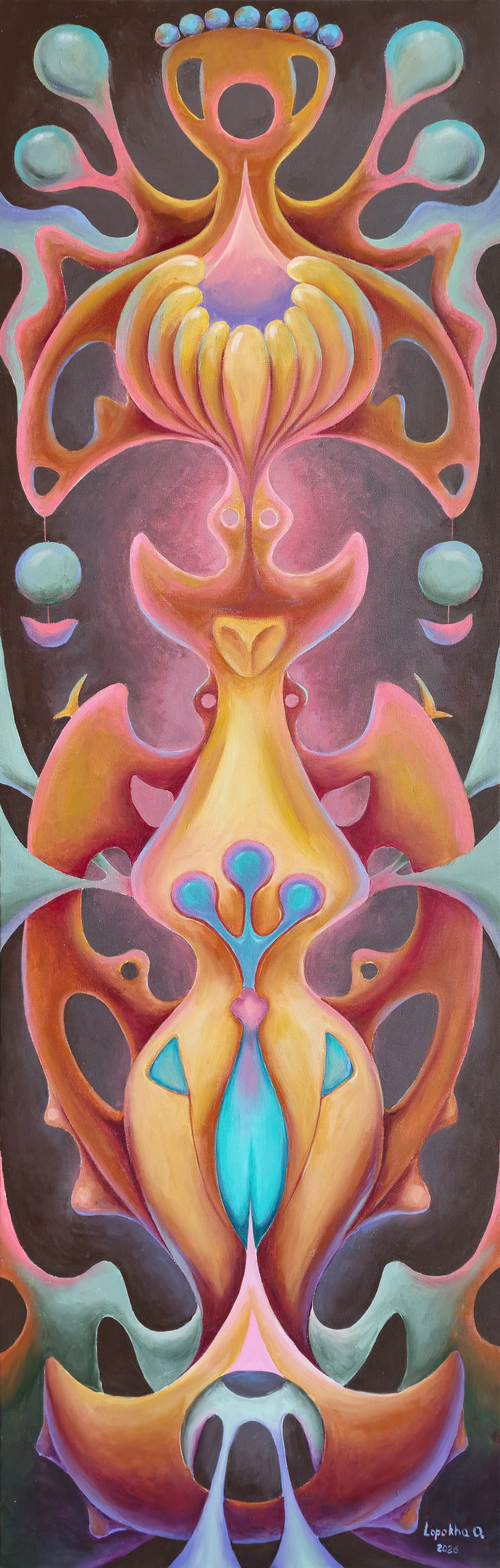 Image of The Fruit of Silence by Oksana Lopokha, size: 162х51, made of Acrylic on canvas, Painting medium, from Ukraine, part of the The Myth of the Inner World series, priced at $1200 Photo 1 of 5.