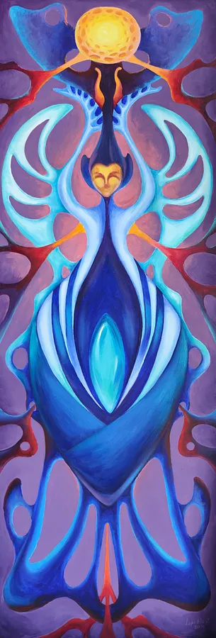Image of Pulsation of Depths by Oksana Lopokha, size: 162х51, made of Acrylic on canvas, Painting medium, from Ukraine, part of the The Myth of the Inner World series, priced at $1200
