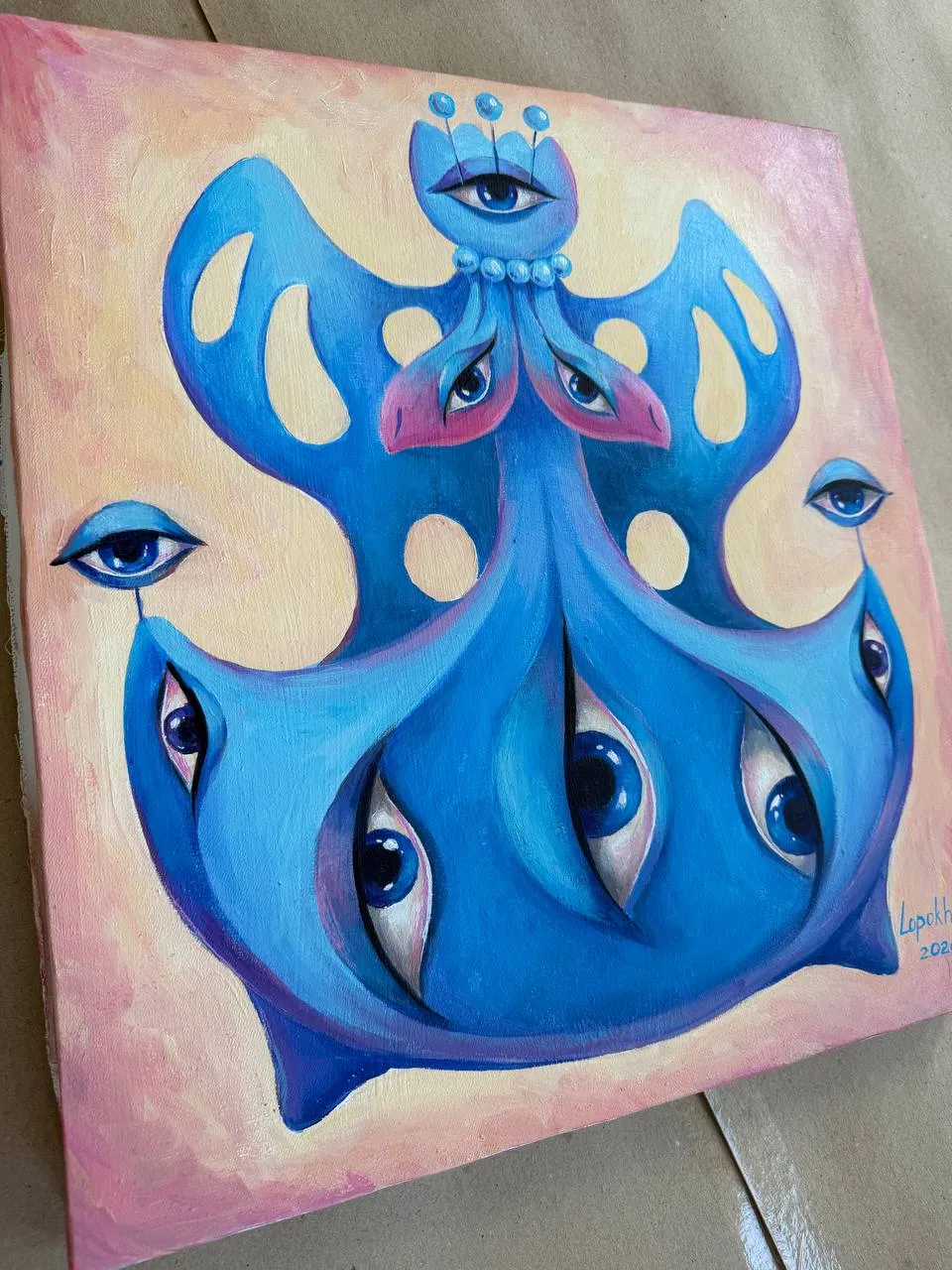 Image of Дивитися у відповідь by Oksana Lopokha, size: 42х46, made of Акрил, полотно, Живопис medium, from Україна, part of the Хранителі series, priced at $550 Photo 3 of 4.