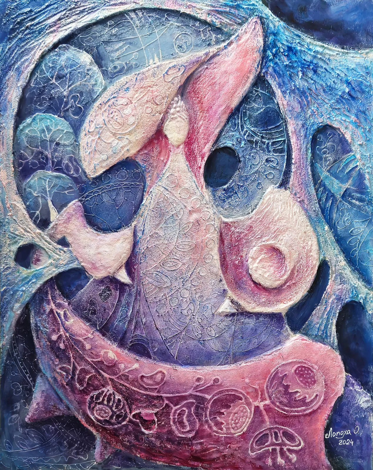 Image of Frosty Motifs by Oksana Lopokha, size: 40x50, made of Acrylic, contours - mixed media, Painting medium, from Ukraine, part of the "Figures" series, priced at $560