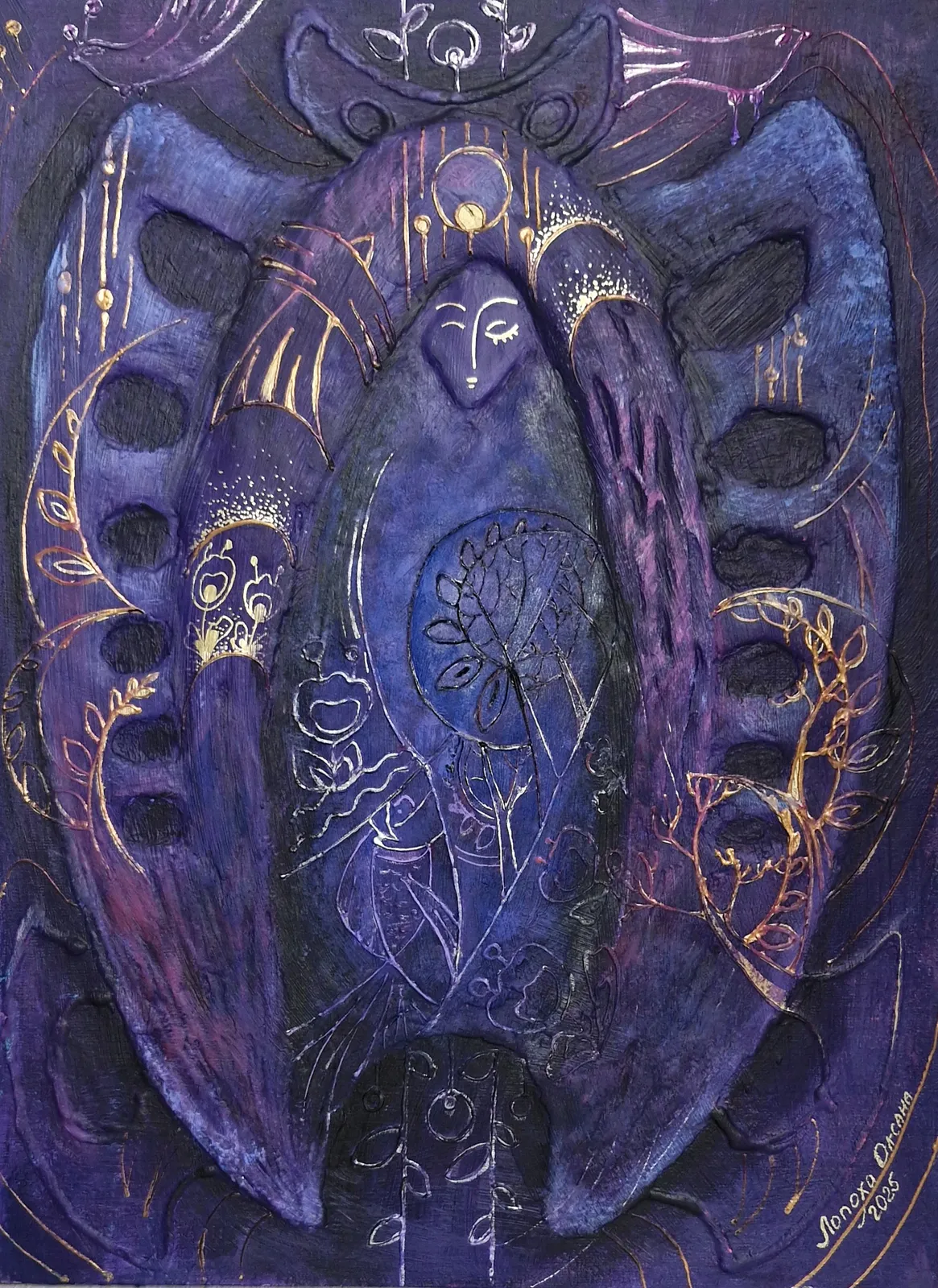 Image of Night Witch by Oksana Lopokha, size: 30x40, made of Acrylic, texture paste, Painting medium, from Ukraine, part of the "Figures" series, priced at $520